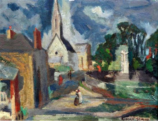Robert Simon (French, 1889-1961) Eglise dIlfranche and another view of a French village 10.5 x 13.5in. and 17.5 x 14.5in.